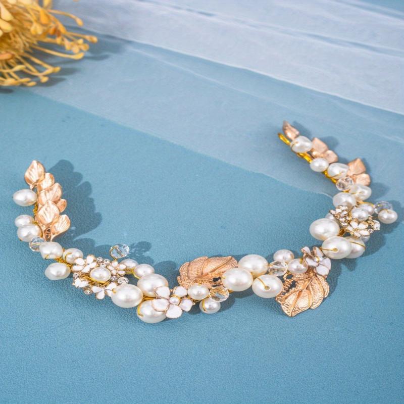Golden Hairband Faux Pearl Tiara Wedding Dress Accessories