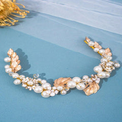 Golden Hairband Faux Pearl Tiara Wedding Dress Accessories