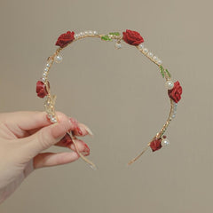 Retro Flower Faux Pearl Headband Metal Headdress Skinny Head Hoop