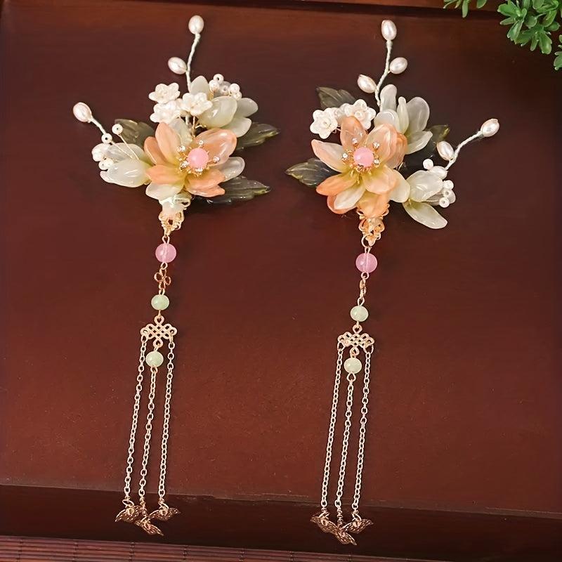 Chinese Style Flower Hair Clip With Pendant Bridal Wedding Hair Accessories