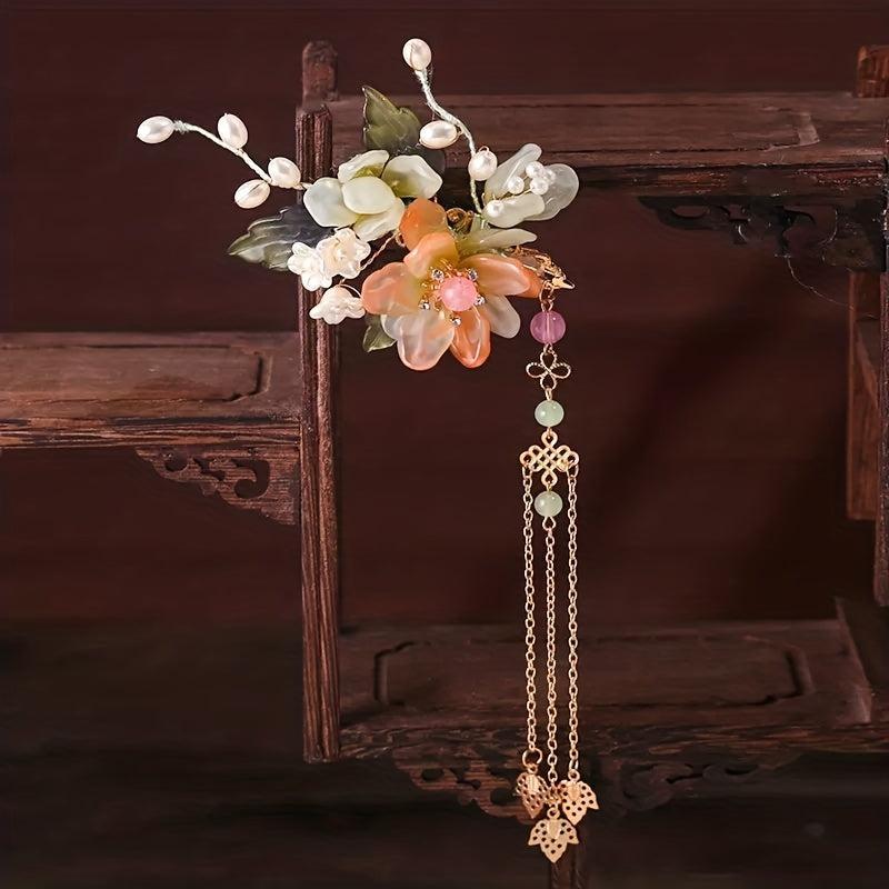 Chinese Style Flower Hair Clip With Pendant Bridal Wedding Hair Accessories