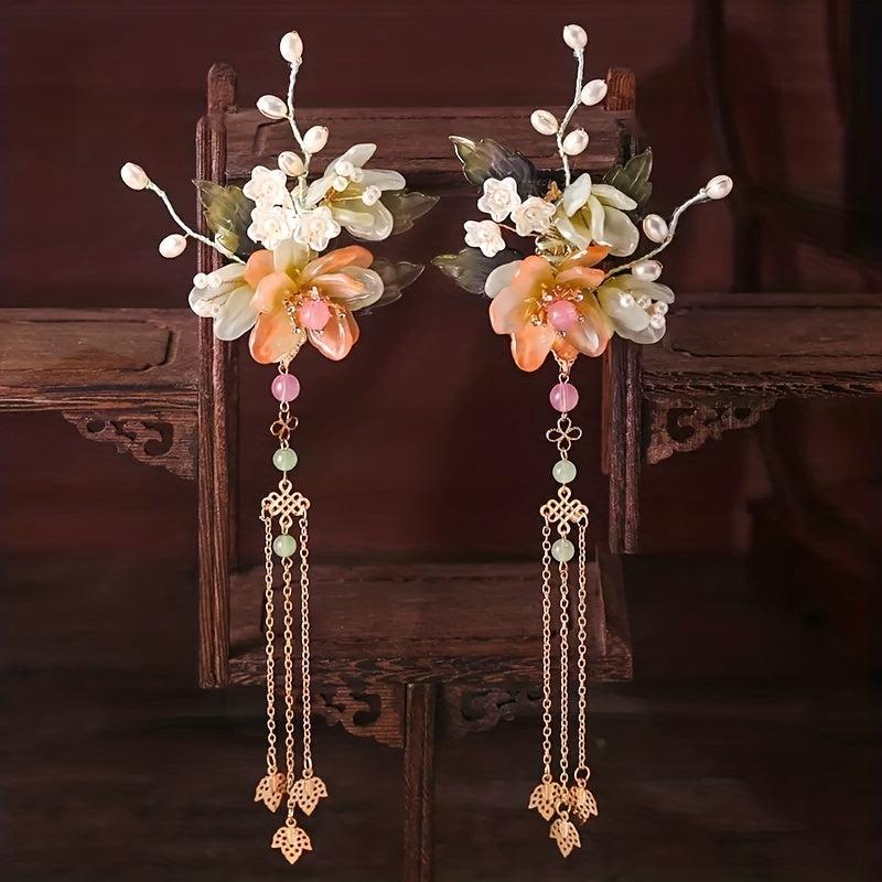 Chinese Style Flower Hair Clip With Pendant Bridal Wedding Hair Accessories