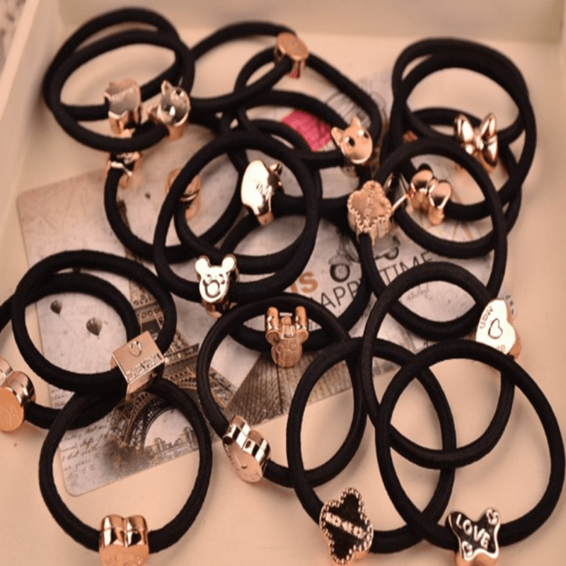 30pcs Cartoon Beads Ponytail Holder Rubber Band Elastic Hair Accessories