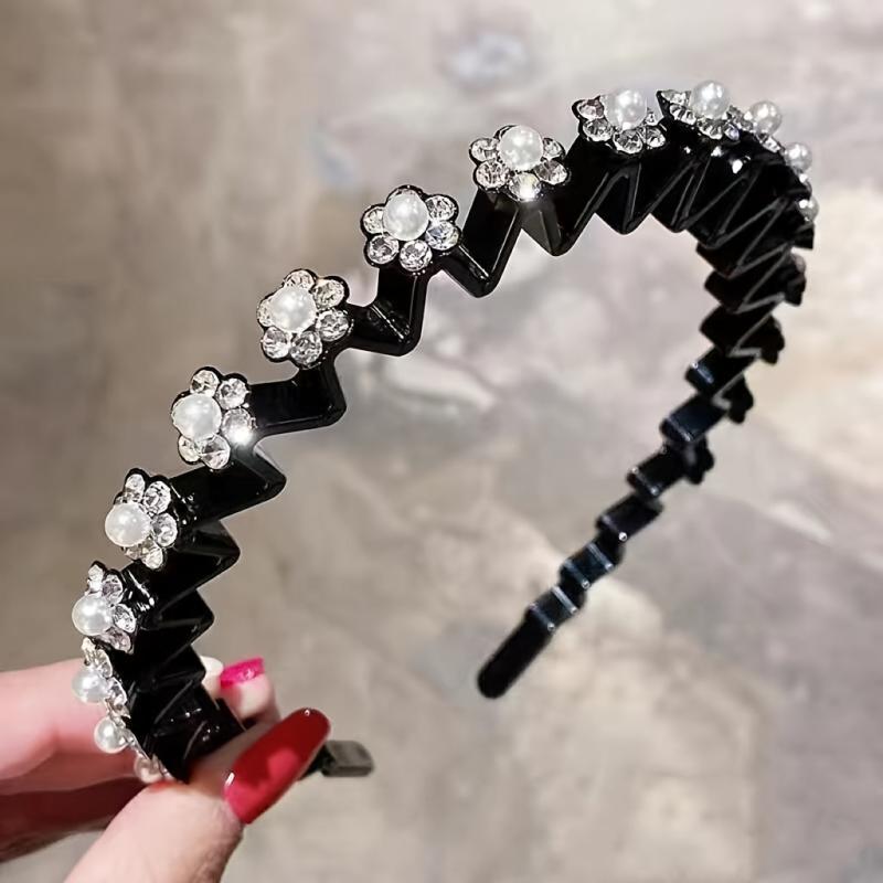 Rhinestone Headband Wavy Hair Band Nonslip Headdress Women Girls Hair Accessorie
