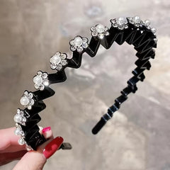 Rhinestone Headband Wavy Hair Band Nonslip Headdress Women Girls Hair Accessorie