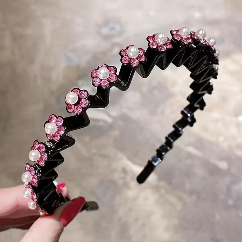 Rhinestone Headband Wavy Hair Band Nonslip Headdress Women Girls Hair Accessorie