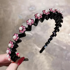 Rhinestone Headband Wavy Hair Band Nonslip Headdress Women Girls Hair Accessorie