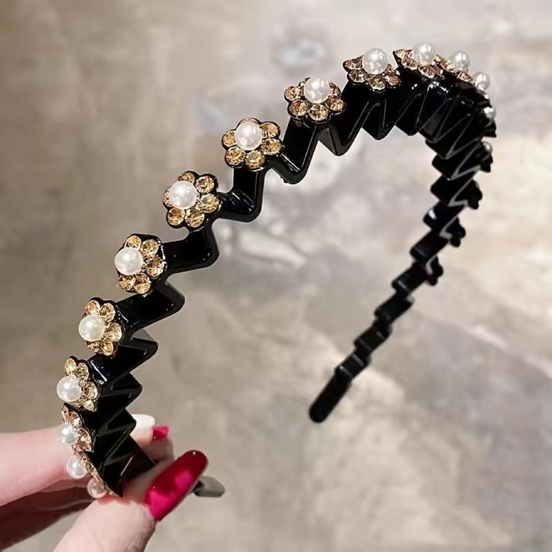 Rhinestone Headband Wavy Hair Band Nonslip Headdress Women Girls Hair Accessorie