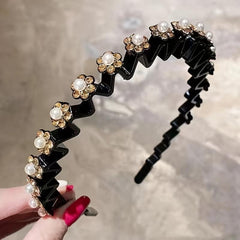 Rhinestone Headband Wavy Hair Band Nonslip Headdress Women Girls Hair Accessorie