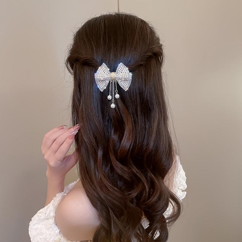 Pearl Rhinestone Hair Barrettes Tassel Spring Clip Hairpin Hair Accessories