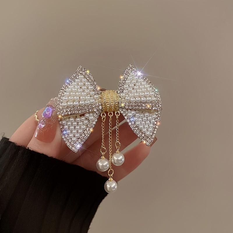 Pearl Rhinestone Hair Barrettes Tassel Spring Clip Hairpin Hair Accessories