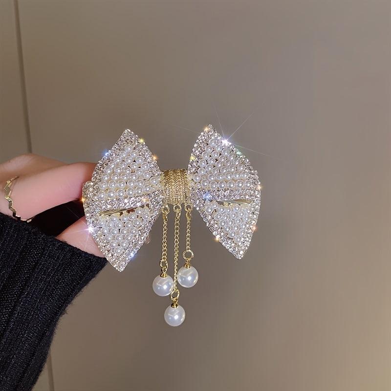 Pearl Rhinestone Hair Barrettes Tassel Spring Clip Hairpin Hair Accessories