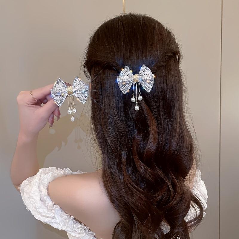 Pearl Rhinestone Hair Barrettes Tassel Spring Clip Hairpin Hair Accessories