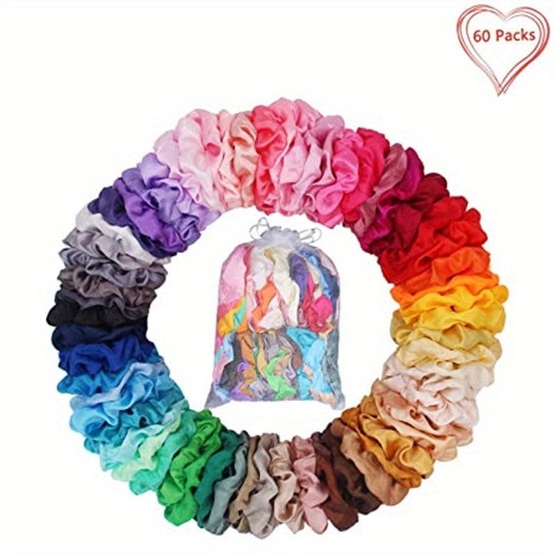 60pcs Satin Silky Hair Scrunchies For Women Girls - Hair Accessories Gift
