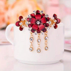 Flower Hair Clip with Rhinestone Tassel Back Head Decoration