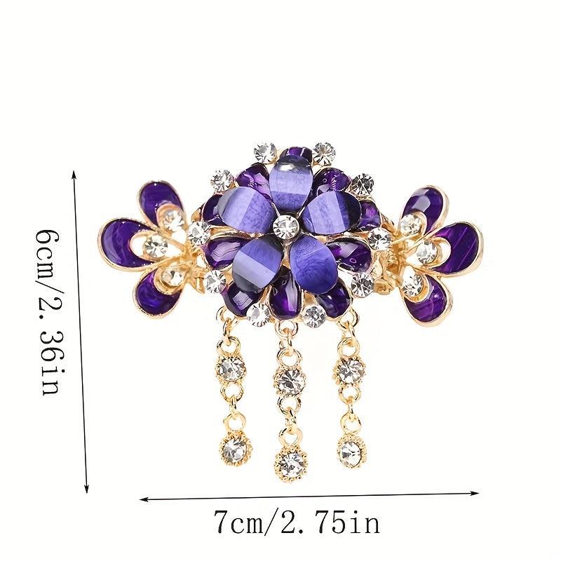 Flower Hair Clip with Rhinestone Tassel Back Head Decoration