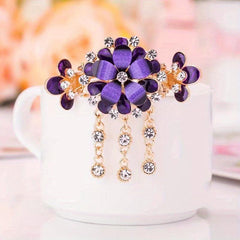 Flower Hair Clip with Rhinestone Tassel Back Head Decoration