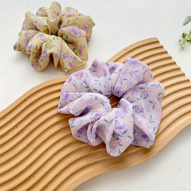 3pcs Large Floral Hair Scrunchies Violet Fabric Headdress Hair Rope