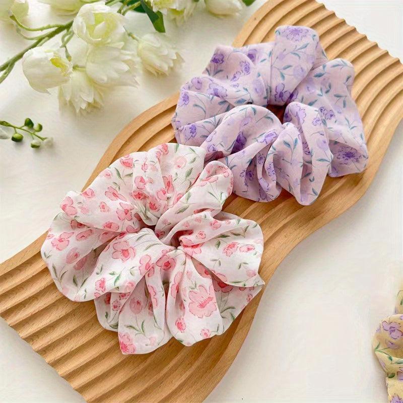 3pcs Large Floral Hair Scrunchies Violet Fabric Headdress Hair Rope