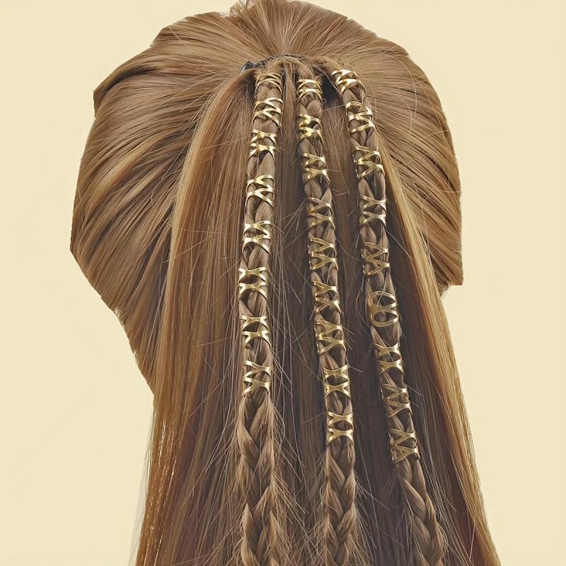 26pcs Hollowed Metal Hair Ring Braiding Hair Accessories For Curly Hair