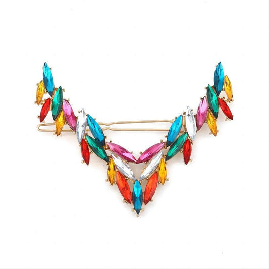Vintage Rhinestone V Barrette Hair Clip for Women Girls