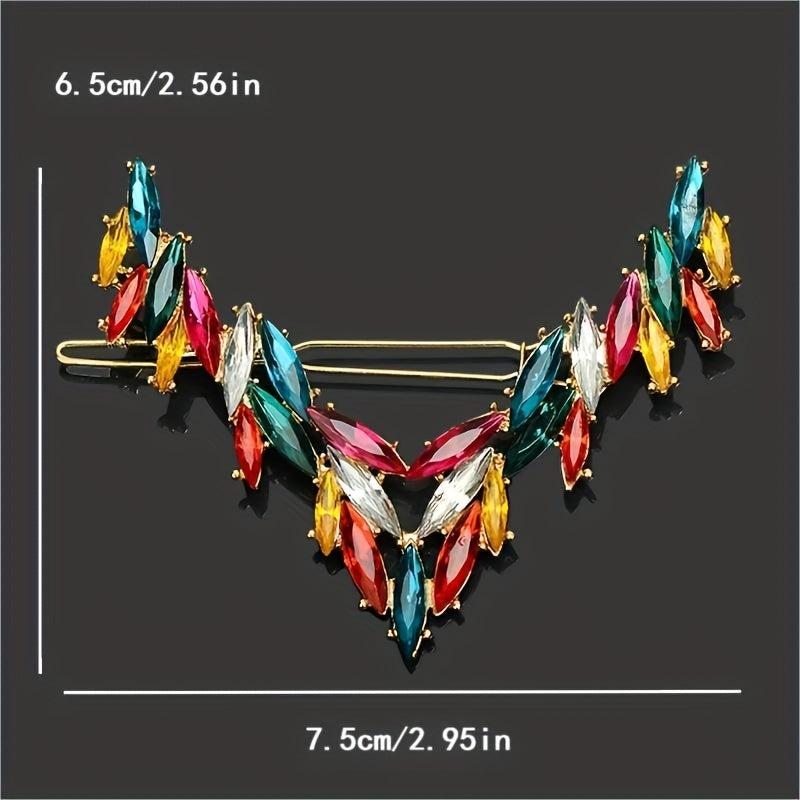 Vintage Rhinestone V Barrette Hair Clip for Women Girls