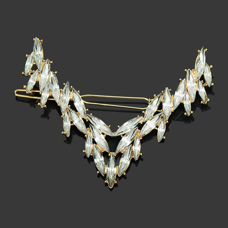 Vintage Rhinestone V Barrette Hair Clip for Women Girls
