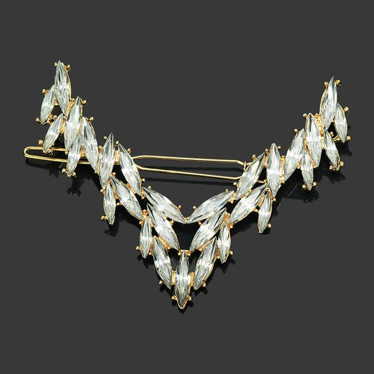 Vintage Rhinestone V Barrette Hair Clip for Women Girls