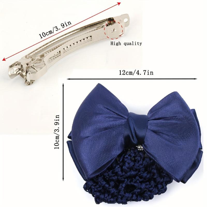 Bowknot Snood Net Barrette Hair Clip Bun Cover Hairnet Lace Bow Decor