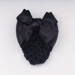 Bowknot Snood Net Barrette Hair Clip Bun Cover Hairnet Lace Bow Decor