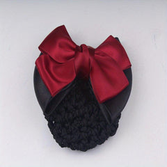 Bowknot Snood Net Barrette Hair Clip Bun Cover Hairnet Lace Bow Decor