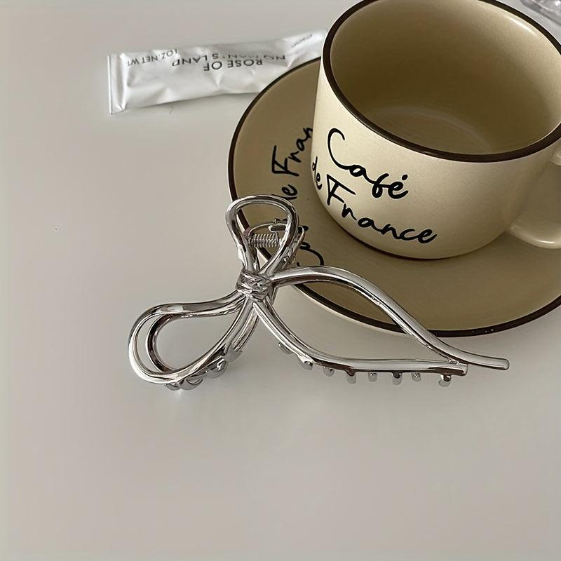 Metal Bowknot Silvery Hair Claw Clip Non Slip Strong Hold Grip Hair Jaw Clip