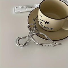 Metal Bowknot Silvery Hair Claw Clip Non Slip Strong Hold Grip Hair Jaw Clip