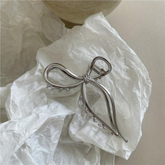 Metal Bowknot Silvery Hair Claw Clip Non Slip Strong Hold Grip Hair Jaw Clip