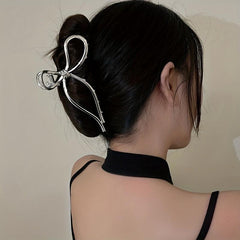 Metal Bowknot Silvery Hair Claw Clip Non Slip Strong Hold Grip Hair Jaw Clip