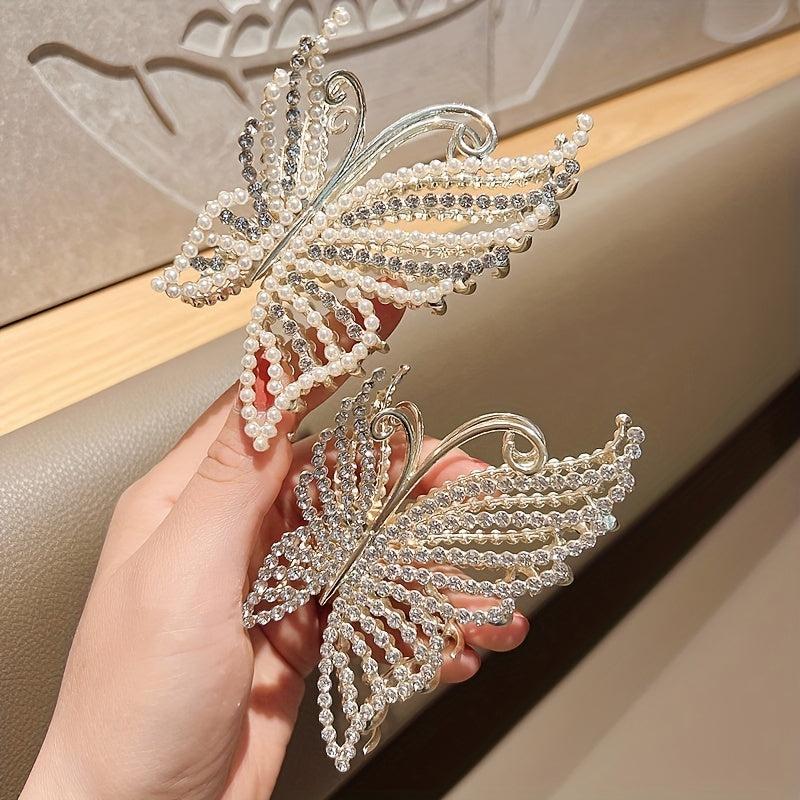 Rhinestone Pearl Butterfly Hair Clip Butterfly Claw Clip Bow Hair Clips