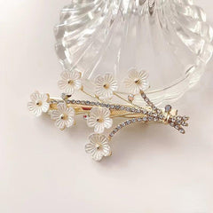 Sparkly Faux Pearl Flower Hair Clip Duck Billed Style