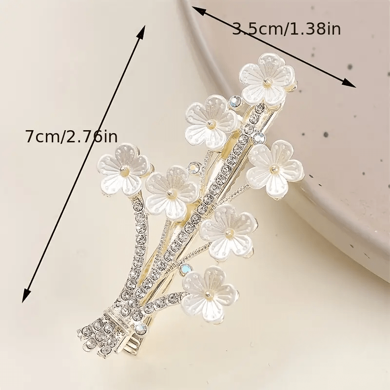 Sparkly Faux Pearl Flower Hair Clip Duck Billed Style
