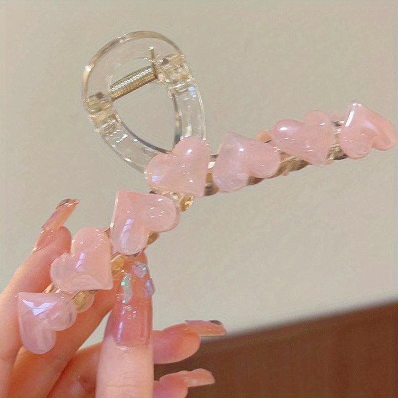 Jelly Heart Decor Hair Claw Clip - Nonslip Ponytail Holder