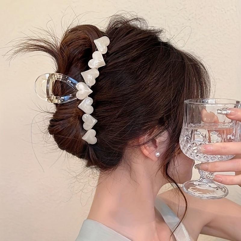 Jelly Heart Decor Hair Claw Clip - Nonslip Ponytail Holder