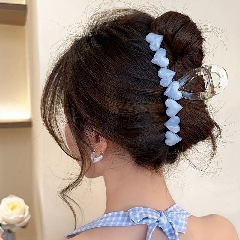 Jelly Heart Decor Hair Claw Clip - Nonslip Ponytail Holder