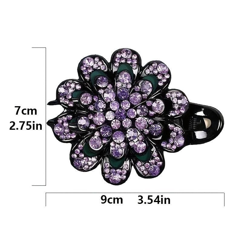 Rhinestones Flower Hair Clip Ponytail Hairclip Barrette Crystal Fancy Decorative