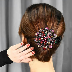 Rhinestones Flower Hair Clip Ponytail Hairclip Barrette Crystal Fancy Decorative