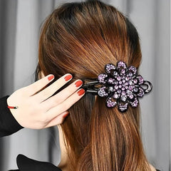 Rhinestones Flower Hair Clip Ponytail Hairclip Barrette Crystal Fancy Decorative