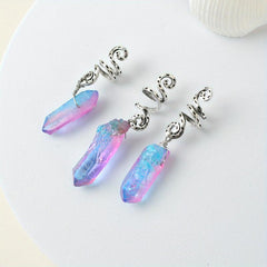 3pcs Colorful Crystal Quartz Dreadlock Hair Ring Spiral Coils Clips
