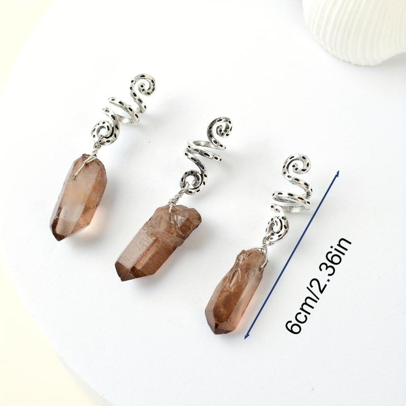3pcs Colorful Crystal Quartz Dreadlock Hair Ring Spiral Coils Clips