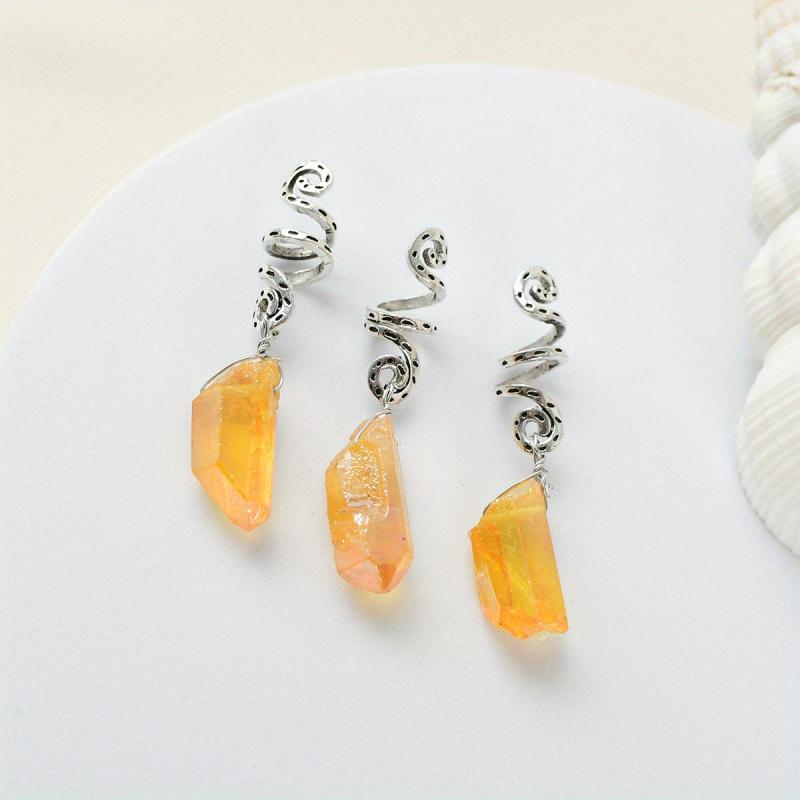 3pcs Colorful Crystal Quartz Dreadlock Hair Ring Spiral Coils Clips