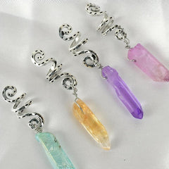 3pcs Colorful Crystal Quartz Dreadlock Hair Ring Spiral Coils Clips
