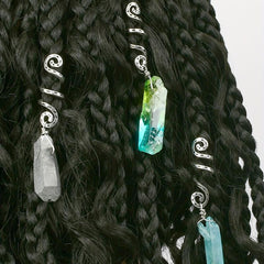 3pcs Colorful Crystal Quartz Dreadlock Hair Ring Spiral Coils Clips
