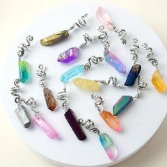 3pcs Colorful Crystal Quartz Dreadlock Hair Ring Spiral Coils Clips